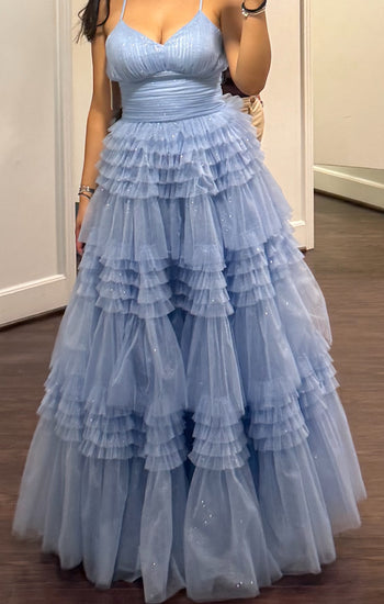 Vestido ruffles azul  - Hannia
