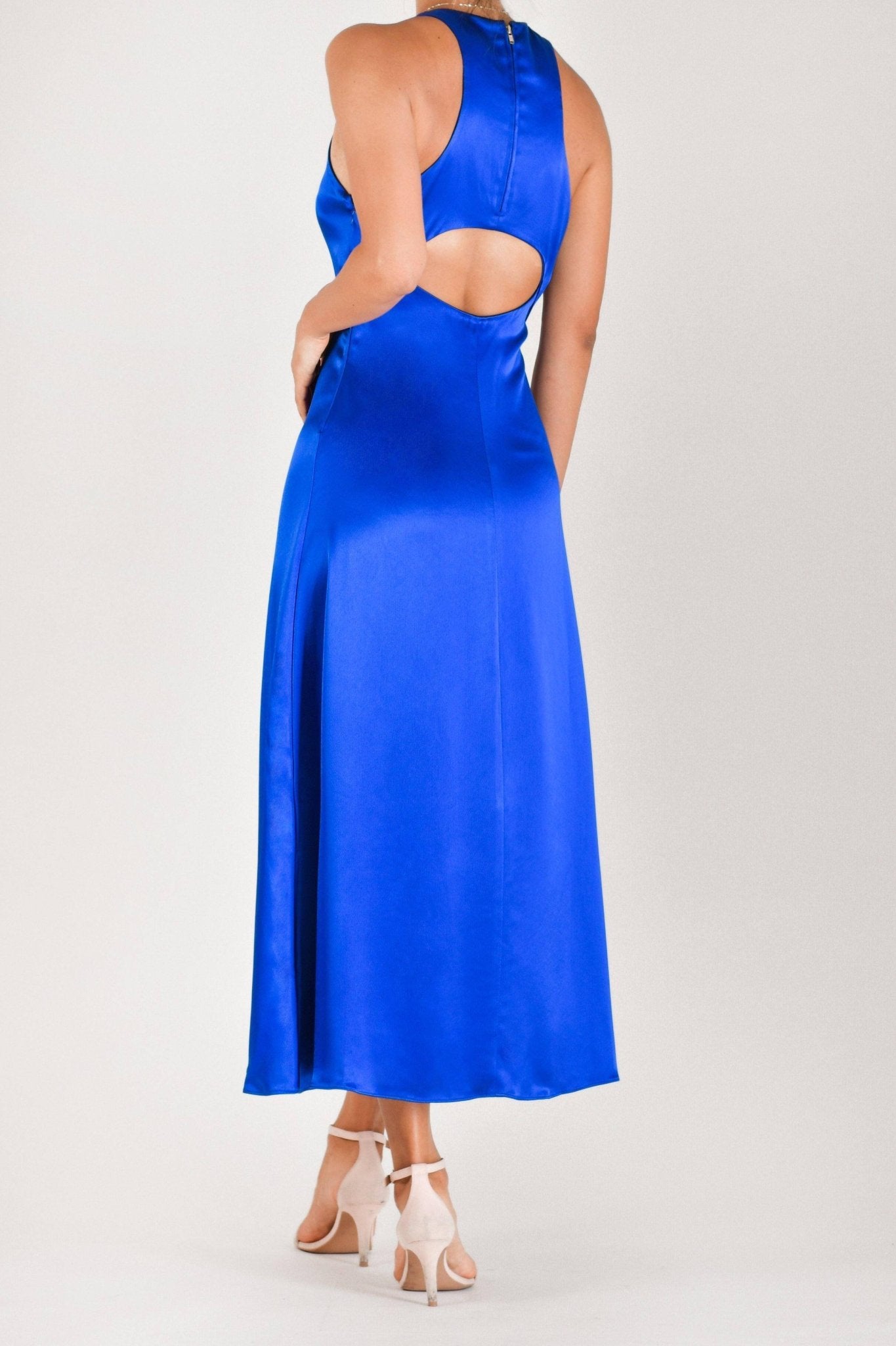 Renata - vestido azul metálico - Lend the Trend renta de vestidos mexico